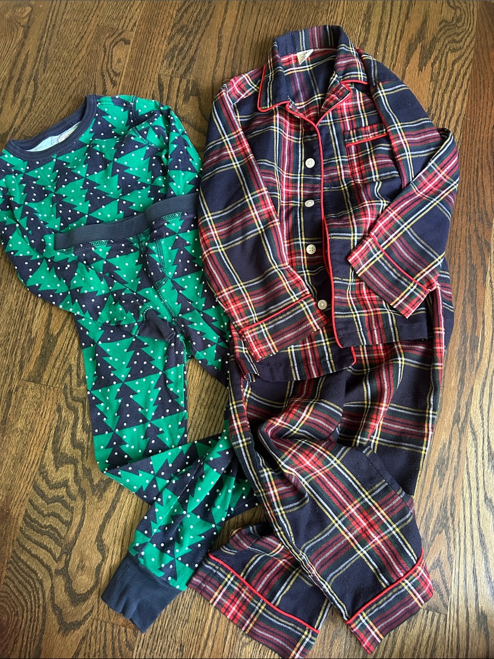 Kids Green Tree Print and Navy Plaid Holiday Pajama Set